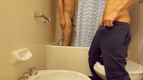 2 Men 1 Boxer  Curious Straight Friend Spy On Me In The Shower And Cum On My Boxer Caught