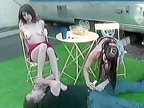 2 big tit hotties with foot fetish fooling around with a guy
