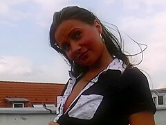 A Busty Blonde German Babe Posing Her Shaved Pussy