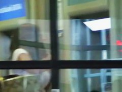 A black haired chick gets followed by a spy on the street