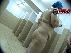 A group of naked grannies caught on a shower video