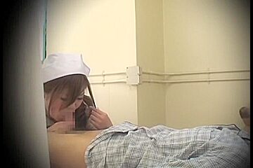 Adorable naughty burse gives her patient some oral fun