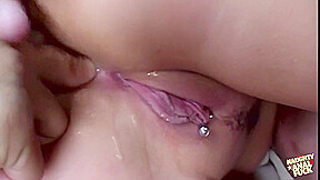 As Two Loads Cum Run Down Her Face, This Sweet Brunette Laughs Out Loud