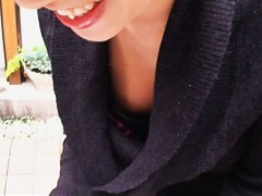 Asian business lady lets a downblouse peek in