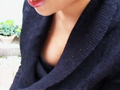 Asian business lady lets a downblouse peek in