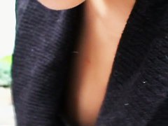 Asian business lady lets a downblouse peek in