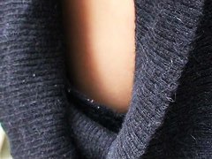 Asian business lady lets a downblouse peek in