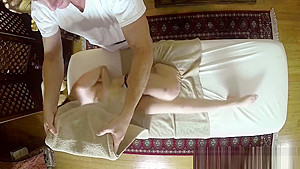 Babes ass jizzed by masseur