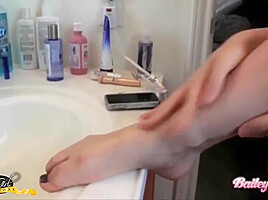 Bailey Jay In Hot Young Trans Riding A Big Floor Dildo While Jerking Off