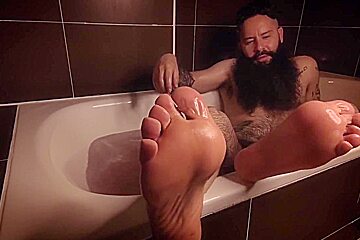 Bearded Guy In The Bathtub 1 (feet, Hairy Armpits And Hairy Cock)
