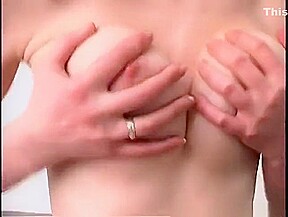 Beautiful Justine Jolie caresses her big boobs and fingers her peach