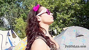 Beautiful amateur fuck at music festival POv in public