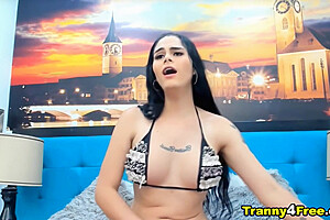 Beautifully Bare-chested Shemale Faps Her Huge Cock