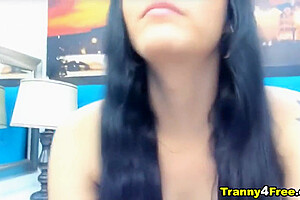 Beautifully Bare-chested Shemale Faps Her Huge Cock