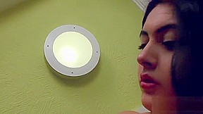 Beauty shemale in fishnet dress play with dildo
