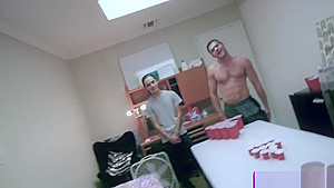 Beer Pong Besties goes on feeding with two studs big cocks deep throat