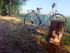 Big Slut Known On The Cycle Path Gets Fucked On The Bench But The Tractor Ruins Everything