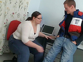 Big belly teacher fucks stud