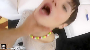 Bitch fucked after getting dildo into holes