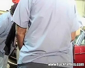 Blond BBW GangBangs A Bunch Of Mechanics