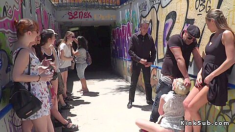 Blonde Slave Banged In Subway Entrance In Public