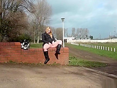 Blonde babe Sophie Keagan public flashing and upskirt