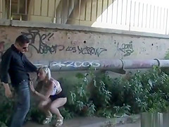 Blonde bound in latex outdoor disgraced