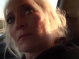 Blonde mature sucks & fucks outdoors