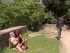 Blonde mouth and pussy banged in public