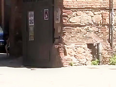 Blonde mouth and pussy banged in public