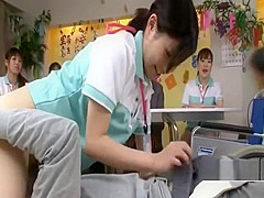 Bottomless Japanese nurse sixtynine blowjob in public