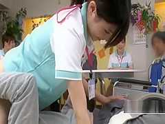 Bottomless Japanese nurse sixtynine blowjob in public