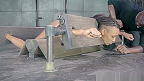 Bound black sub in yoke toyed as punishment