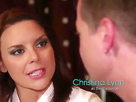Brunette Christina Lynn is acting in blowjob porn