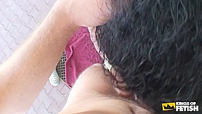 Brunette Woman Rides A Guy And Suck The Camera Dude Outside