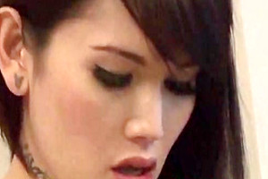 Brunette chick teases her erect prick alone