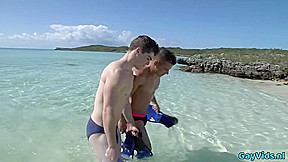 Brunette gay outdoor sex with facial