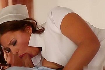 Brunette nurse with hot boobs taking in porn movie