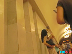 Brunette's athletic ass in jeans skirt in upskirt mov