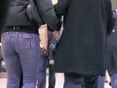 Bubble butt bunny in jeans followed by a candid cam