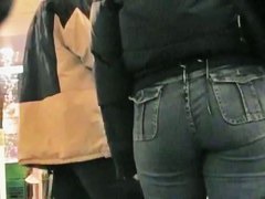Bubble butt bunny in jeans followed by a candid cam