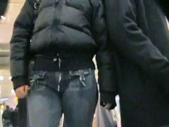 Bubble butt bunny in jeans followed by a candid cam