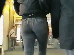 Bubble butt bunny in jeans followed by a candid cam