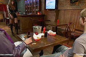 Busty Tits Shemale Bartender Get Laid Two Men - Big Breasts