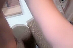 Busty amateur getting her shaved pussy fucked by her first black