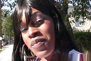 Busty black tgirl masturbates hard