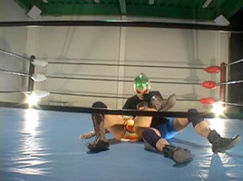 Busty hairy Jap banged in a wrestling ring