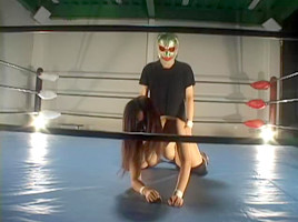 Busty hairy Jap banged in a wrestling ring