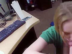 Busty pawnshop amateur cocksucking for cash