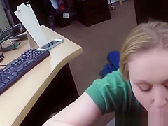 Busty pawnshop amateur cocksucking for cash